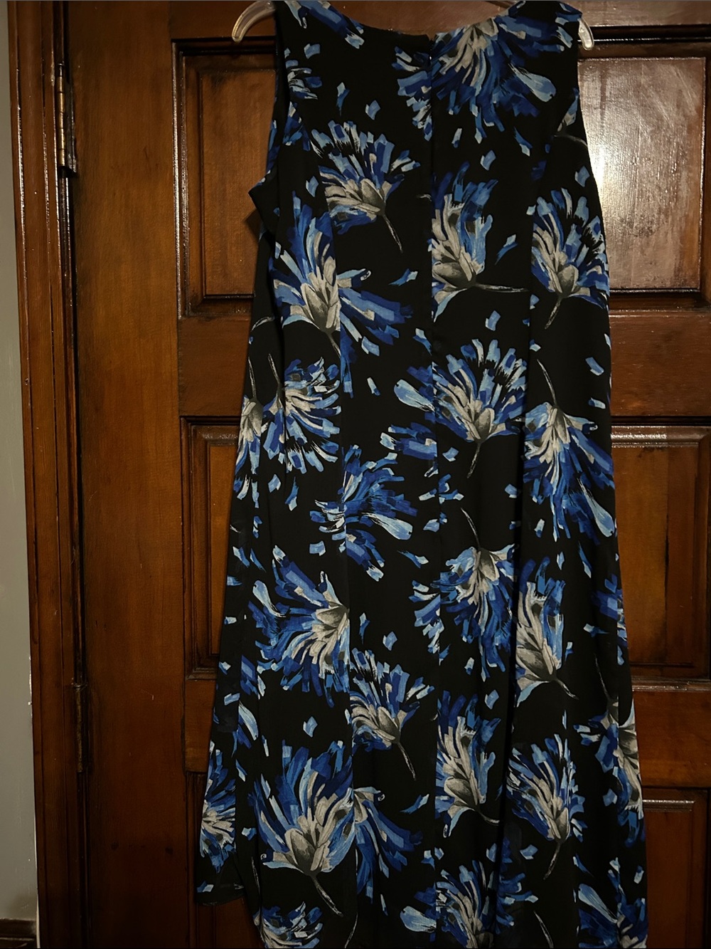 Studio One Black Sleeveless A-Line Dress with Blue and Gray Floral Print - Picture 7 of 8